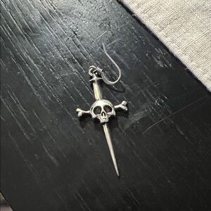 Lip Service Silver Skull Dagger single Earring